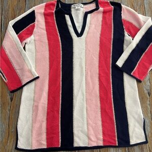 Tommy Bahama Women’s Short Sleeve Sweater Size Small Pink, White And Navy Blue
